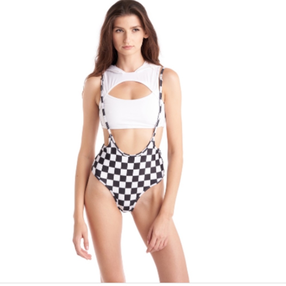 Handmade pole dance activewear Checkered Black and White One-Piece